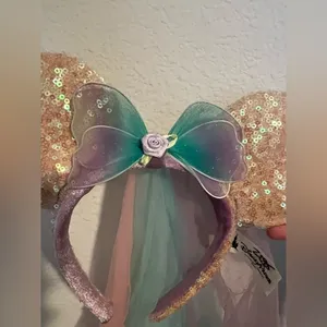 Disney Parks White Sequin Iridescent Rainbow Pastel Fairy Headband Minnie Ears thumbnail 3