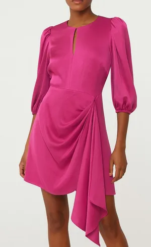 Shoshanna Faux Wrap Puff Sleeve Sash Mini Dress Magenta Pink 10 thumbnail 1