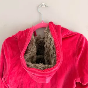 Y2k Pink Victoria'S Secret Rhinestone Embellished Velour Fur Hood Zip Up Jacket thumbnail 8