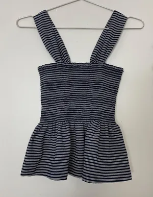 Madewell Texture & Thread Smocked Peplum Tank Top in Stripe thumbnail 4