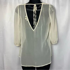Altar'd State Cream Ivory Sheer Floral Lace Top Scoop Neck Size Medium‎ V Back thumbnail 5