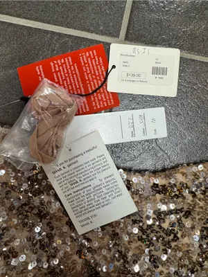 Shail K Strapless Sequined Bodycon Mini Dress Blush Beige Silver 10 NEW NWT thumbnail 5