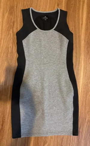 Athleta Womens Colorblock‎ Mesh Back Mini Dress Grey Black Sleeveless Small thumbnail 1