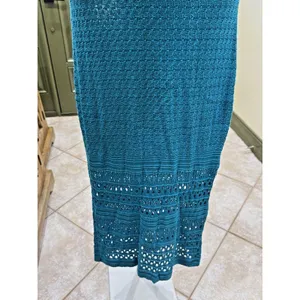 Teal Green Sleeveless Midi Dress – Openwork Crochet Knit | Size M thumbnail 3