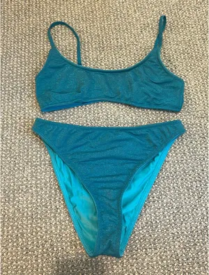 Triangl High waisted bright blue sparkly triangle bathing suit thumbnail 1