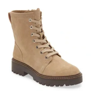NEW NORDSTROM Moonie Water Resistant Leather Combat Boot In Beige Sand thumbnail 1