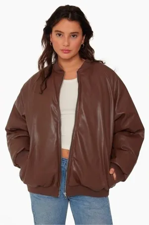 NWOT Set Active brown vegan leather bomber jacket - Brown thumbnail 1