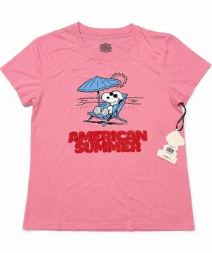 Peanuts Pink Graphic Tee with Snoopy Beach Scene Size M thumbnail 1