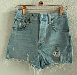 Levi's Ribcage Shorts Button Fly Distressed Fray Hem 25 thumbnail 1