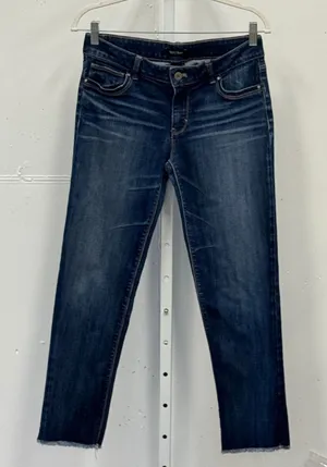 White House Black Market Slim Crop Jeans Dark Wash Raw Hem Size 6 Stretch Casual thumbnail 1