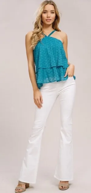 Embroidered Halter Neck Layered Top Size L thumbnail 1