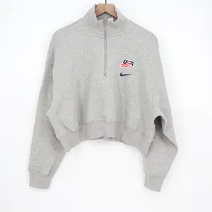 Nike Phoenix Crop Quarter Zip USA Hockey Fleece Sweatshirt Grey Large thumbnail 2
