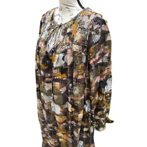 Anthropologie NWT Blair Maxi Dress Long Sleeve Smocked Gold‎ Metallic Detail S thumbnail 6