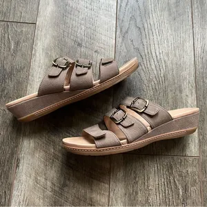 Dansko Allyson Textured Nubuck Leather Sandals in Stone Size 40 Slip On Slides thumbnail 10