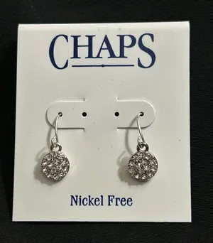 Chaps Silver Crystal Disc Drop Earrings Nickel Free NWT thumbnail 1