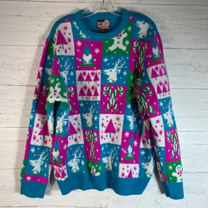Party Sweater Dec. 25th Christmas Women's L Blue Pink Green Ugly Holidays Warm thumbnail 1