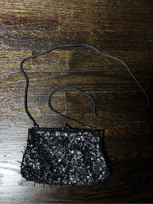 Lancôme Vintage Black Sequin and Beaded Evening Bag/Clutch with Crossbody Strap thumbnail 2