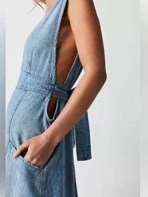 Free People We The Free Wonderland Denim Maxi Dress Small thumbnail 6