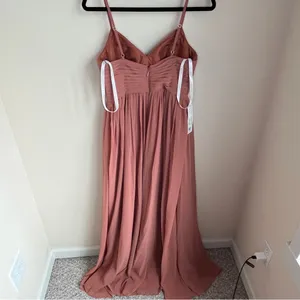 Azazie Alia bridesmaid gown NWT A6 Cedar Rose A-line Pleated Stretch Satin Dress thumbnail 8