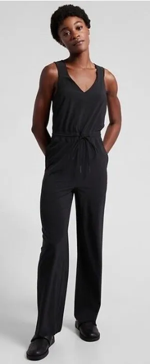 Athleta Savannah Jumpsuit Womens 0 Black Sleeveless V Neck Elastic Waist Casual thumbnail 1