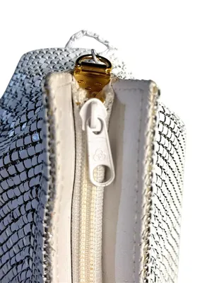 Unique Vintage Bags by Marlo 80s Glam White Metal Mesh Oversized Clutch Evening Bag Chain Strap thumbnail 4