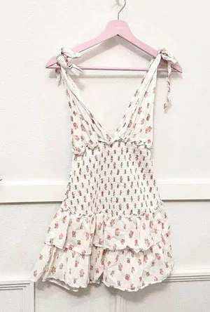 LoveShackFancy Rosie Floral Dress Cerise Pink Size S thumbnail 2