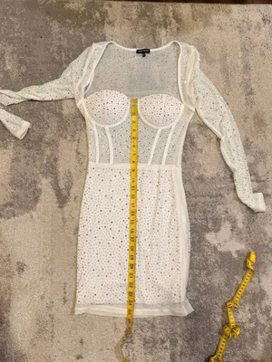 Top Chic White Embellished Mesh Bustier Bodycon Dress thumbnail 7