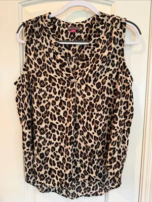 Vince Camuto Leopard Print Sleeveless V-Neck Top - Beige, Black thumbnail 5