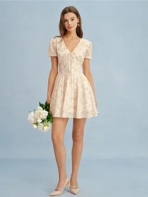 Rihoas Orange V Neck Tie Floral Mini Dress thumbnail 6