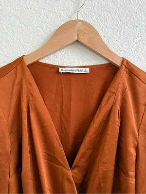 Abercrombie & Fitch Rust Orange Brown Satin Long Sleeve Women's Bodysuit‎ Top S thumbnail 4