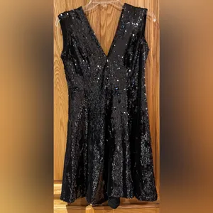 Dress the Population Marilyn Sequin Sleeveless V-Neck Mini Dress Black Sz Large‎ thumbnail 13