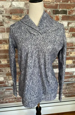NWT L.L. Bean Women's Shawl Collar Marled Knit Pullover Sweater XS Blue White thumbnail 1