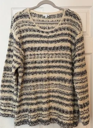 J Jill Chunky Knit Sweater Women's XL Cream‎ Navy Long Sleeve Stretch Soft Warm thumbnail 1