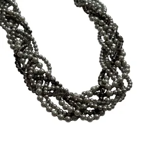Loft Multi-Strand Gunmetal Tone‎ Necklace Simulated Pearls Rhinestones thumbnail 2