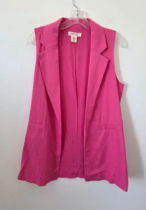 Happily Grey Pink Linen Sleeeveless Blazer Jacket Vest Open Front Spring Small thumbnail 1