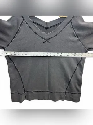 Aerie Gray V-Neck Oversized Sweatshirt Women’s Small Contrast Stitch Pullover thumbnail 8