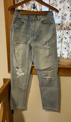 American Eagle Mom Jeans Distressed Light Wash Denim thumbnail 1