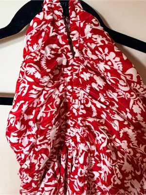 Red and white ruched halter wedding guest maxi dress L thumbnail 4