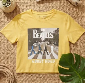 Love Tribe THE BEATLES Abbey Road Graphic Crop Top in Mustard Yellow | Size M thumbnail 1