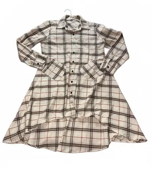 Asymmetrical Hem Plaid Long Sleeve Shirt Dress Tunic Flannel Style thumbnail 1