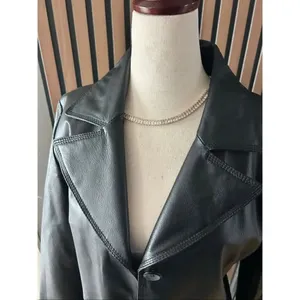 Madison & Max long leather jacket stylish size medium in excellent condition thumbnail 4