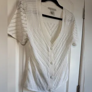 Requirements‎ vtg y2k Ivory Knit Button-Up Cardigan short sleeve womens small thumbnail 3