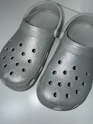 Crocs Classic Silver Glitter Clogs Slip On Rubber thumbnail 4