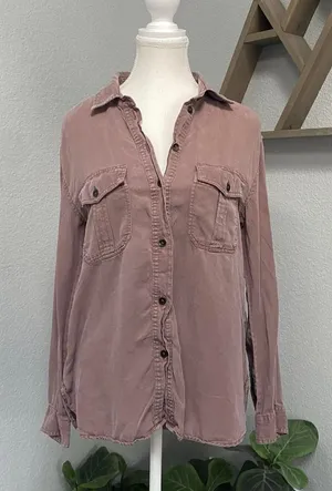 American Eagle Dust Rose Pink Purple Button Up Shirt Long Sleeve Collared thumbnail 1
