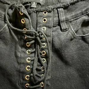 Dolls Kill Current Mood Stitch Lace-Up Patchwork Jeans black stretch denim s got thumbnail 8