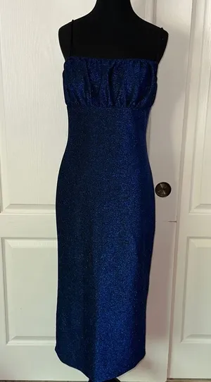 Dark Blue Glitter Ruched Front Long Dress thumbnail 1