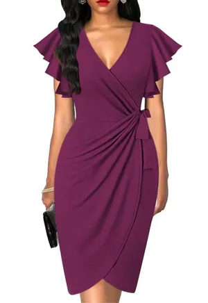 NEW Deep V Neck Sleeve Faux Wrap Formal Slit Pencil Dress 2X thumbnail 1