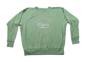Aerie Take It‎ Easy Tiger Graphic Sweatshirt Sage Green Raglan Sleeve Womens M thumbnail 1