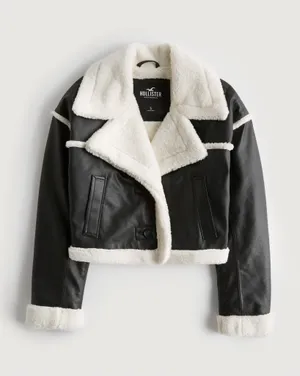 Hollister Leather Jacket Sherpa Lined thumbnail 1