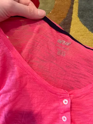 Aerie NWOT Y2K Style Pink Long Sleeve Henley T Shirt Thin Burnout Material XS thumbnail 3